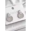 Pirinç Gümüş Renk Zirkon Taşlı Damla Model Kadın Küpe