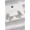 Pirinç Gümüş Renk Zirkon Taşlı Kelebek Model Kadın Küpe