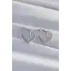 Pirinç Gümüş Renk Zirkon Taşlı Kıvrımlı Yarım Kalp Küpe