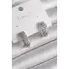 Pirinç Gümüş Renk Zirkon Taşlı Yarım Halka Model Kadın Küpe