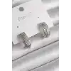 Pirinç Gümüş Renk Zirkon Taşlı Yarım Halka Model Kadın Küpe