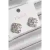 Pirinç Gümüş Renk Zirkon Taşlı Yonca Model Kadın Küpe