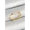 Pirinç Papatya Figürlü Zirkon Taşlı Gold Renk Ayarlanabilir Kadın Yüzük