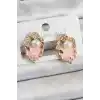 Pirinç Pembe Mineli İnci Detaylı Sanatsal Portre Model Gold Renk Kadın Küpe