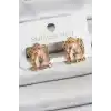 Pirinç Pembe Mineli Sanatsal Portre Model Gold Renk Kadın Küpe