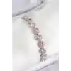 Pirinç Pembe Zirkon Taşlı Daire Baget Model Gümüş Renk VIP Seri Kadın Bileklik