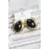 Pirinç Siyah Badem Model Vintage Gold Kadın Küpe