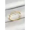 Pirinç Yaprak Figürlü Zirkon Taşlı Gold Renk Ayarlanabilir Kadın Yüzük