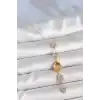 Pirinç Zincir Kehribar Sarı Gold Renk  Zirkon Taşlı Y Kolye