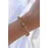 Pirinç Zincir Vip Seri Altın Renk Zirkon Taşlı Nazarlı Bileklik
