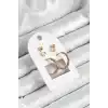 Pirinç Zirkon Taş Ve Kemik Halka Figürlü Gold Renk 3lü Çift Kadın Küpe Set