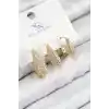 Pirinç Zirkon Taşlı 3lü Damla Model Gold Renk Kadın Küpe