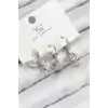 Pirinç Zirkon Taşlı 3lü Kuş Model Gümüş Renk Kadın Küpe