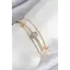 Pirinç Zirkon Taşlı Baget Model Gold Renk Kadın Bileklik