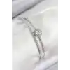 Pirinç Zirkon Taşlı Baget Model Gümüş Renk Kadın Bileklik