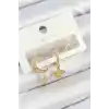 Pirinç Zirkon Taşlı Çiçek Ve Ay Model Gold Renk 3lü Çift Kadın Küpe Set