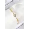 Pirinç Zirkon Taşlı Daire Model Gold Renk Asansörlü Kadın Bileklik