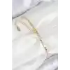 Pirinç Zirkon Taşlı Dikdörtgen Model Ezme Zincir Gold Renk Kadın Bileklik