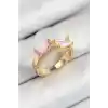 Pirinç Zirkon Taşlı Dikdörtgen Model Gold Renk Kadın Yüzük