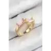 Pirinç Zirkon Taşlı Dikdörtgen Model Gold Renk Kadın Yüzük