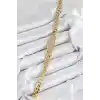 Pirinç Zirkon Taşlı Ezme Küba Zincir Model Gold Renk Kadın Bileklik