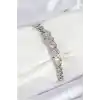 Pirinç Zirkon Taşlı Ezme Küba Zincir Model Gümüş Renk Kadın Bileklik