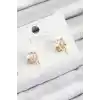 Pirinç Zirkon Taşlı Fiyonklu Kalp Model Gold Renk Çocuk Küpe