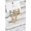 Pirinç Zİrkon Taşlı Geometrik Model Gold Renk 3lü Kadın Küpe