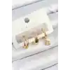 Pirinç Zirkon Taşlı Halka Model Gold Renk 3lü Çift Kadın Küpe Set