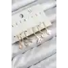 Pirinç Zirkon Taşlı Hello Kity Ve Yonca Model Gold Renk 6lı Küpe Set