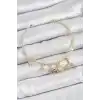 Pirinç Zirkon Taşlı İstiridye Ve Deniz Yıldızı Model Gold Renk Charm Bileklik