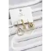 Pirinç Zİrkon Taşlı Kalp Model Gold Renk 3lü Kadın Küpe