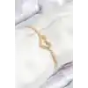 Pirinç Zirkon Taşlı Kalp Model Gold Renk Asansörlü Kadın Bileklik