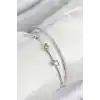 Pirinç Zirkon Taşlı Kalp Model Gümüş Renk Kadın Bileklik
