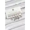 Pirinç Zirkon Taşlı Karpuz Yonca Kalp Pusula Karışık Model Gümüş Renk 6lı Set Kadın Küpe