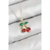 Pirinç Zirkon Taşlı Kiraz Model Gold Renk Kadın Kolye