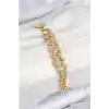 Pirinç Zirkon Taşlı Küba Zincir Model Gold Renk Kadın Bileklik