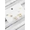 Pirinç Zirkon Taşlı Kutup Yıldızı Model Gold Renk 925 Ayar Gümüş Çivi Kadın Küpe Set
