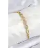 Pirinç Zirkon Taşlı Oval Model Gold Renk Kadın Bileklik