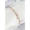 Pirinç Zirkon Taşlı Pembe Kalp Model Gold Renk Kadın Bileklik