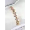 Pirinç Zirkon Taşlı Pembe Yonca Baget Model Gold Renk VIP Seri Kadın Bileklik