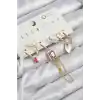 Pirinç Zirkon Taşlı Sallantılı Ve İncili Gold Renk 6lı Küpe Set