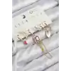 Pirinç Zirkon Taşlı Sallantılı Ve İncili Gold Renk 6lı Küpe Set