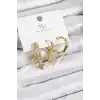 Pirinç Zİrkon Taşlı Sallantılı Yıldız Model Gold Renk 3lü Kadın Küpe
