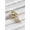 Pirinç Zirkon Taşlı Sıkıştırma Sağ Kıkırdak Gold Renk Kadın Küpe