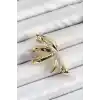 Pirinç Zirkon Taşlı Sıkıştırma Sağ Kıkırdak Gold Renk Kadın Küpe