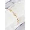 Pirinç Zirkon Taşlı Sıralı Kalp Model Gold Renk Kadın Bileklik