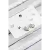 Pirinç Zirkon Taşlı Yıldız Model Gümüş Renk 925 Ayar Gümüş Çivi Kadın Küpe Set