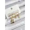 Pirinç Zirkon Taşlı Yıldız Ve Ay Model Gold Renk 3lü Çift Kadın Küpe Set