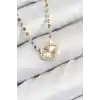 Pirinç Zirkon Taşlı Yonca Model Ezme Zincir Gold Renk Kadın Kolye